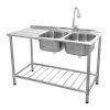 Catering Sink Stainless Steel Kitchen Commercial Restaurant Double Bowl Storage Shelf Unit & Tap  / Left Hand Drainer