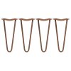 4Pcs Hairpin Table Legs Heavy-duty DIY Furniture Metal Steel Sturdy Industrial With FREE Screw Pack And FREE Protector Feet Antique Copper 2 Prong Rods 12 Inch Height 10mm Thickness