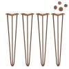 4Pcs Hairpin Table Legs DIY Furniture Industrial Upcycle Style Heavy-duty Sturdy Welded Metal Steel With FREE Screw Pack And Protector Feet Antique Copper 3 Prong Rods 28 Inch Height 10mm Thickness