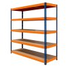 Garage Racking S-Rax Shelving Unit 5 Shelf 180cm x 180cm x 60cm Rack Heavy Duty Steel 300kg Capacity Per Shelf Adjustable Layout Boltless Assembly Rubber Feet 3 Reinforced Support Bars Warehouse