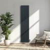 Aluminium Designer Radiator 1800mm x 395mm & TRV Chrome Valves Vertical Double Flat Panel Column Lightweight Modern Heater Matt Anthracite Grey Kitchen Living Room Cleaning Brush Fixing Kit Brackets
