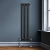 Traditional 3 Column Radiator 1500mm x 292mm Modern Central Heating Heater Matt Black Carbon Steel Vertical Wall Mounted Kitchen Living Room Bathroom Cleaning Brush Fixing Kit & Brackets