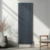 Oval Column Radiator 1800mm x 600mm & TRV Chrome Valves Modern Designer Double Panel Central Heating Heater Anthracite Grey Steel Vertical Kitchen Living Room FREE Cleaning Brush Fixing Kit & Brackets