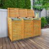 Triple Wheelie Bin Store Strong Wooden Shed Recycling Store Natural Timber Lockable Latched Hinged Firewood Garden Tools Storage FREE Fixing Kit 120cm (H) x 198cm (W) x 81cm (D)