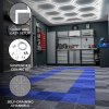Vented Modular Interlocking Flooring Tiles 165 Grey & 60 Blue With Edges & Hexagon LED Lighting 28 White Lights & Border 6500K 3 Mount Options & Suspended Ceiling Kit Double Garage Floor Mat 6m x 6m