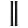 Oval Panel Radiator With Mirror 1800mm x 500mm & TRV Chrome Valves Designer Double Column Vertical Black Carbon Steel Wall Mounted Kitchen Living Room Cleaning Brush Fixing Kit & Brackets