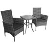 Garden Outdoor Rattan Bistro Set Furniture 3 PCs Patio Weave Companion Chair Table Set Conservatory Balcony 2 Seater Grey FREE Rain Cover