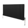 Oval Column Radiator 600mm x 1200mm & TRV Chrome Valves Modern Designer Double Panel Central Heating Heater Black Steel Horizontal Kitchen Living Room FREE Cleaning Brush Fixing Kit & Brackets