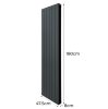 Aluminium Designer Radiator 1800mm x 475mm & TRV Chrome Valves Vertical Double Flat Panel Column Lightweight Modern Heater Matt Anthracite Grey Kitchen Living Room Cleaning Brush Fixing Kit Brackets
