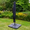 LED Cantilever Parasol 3m Grey Banana Hanging Umbrella Garden Sun Shade Canopy Patio 360 Rotation Tilt UV Protection Winding Crank 24 Solar Powered Cool White Lights FREE Rain Cover & Square Base