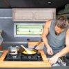 Campervan Overhead Cabinet 2 Door Top Locker Central Divider Camper Van Furniture Storage Lightweight Solid Birch Plywood Unpainted Soft Close Hinges Push Button Locks Pre Drilled Holes Fixing Kit