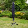 Black LED Cantilever Parasol 3m Banana Hanging Umbrella Garden Sun Shade Canopy Patio Outdoor 360 Rotation Tilt UV Protection Winding Crank 24 Solar Powered Cool White LED Lights Waterproof Rain Cover