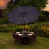 Grey 2.4m LED Tilt Parasol Umbrella Garden Sun Shade Canopy Patio Outdoor 360 Rotation UV Protection Winding Crank Adjustable 32 Solar Power Lights Cool White 8 Ribs 5.5kg FREE Waterproof Rain Cover