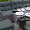 Rattan Corner Dining Set Outdoor Garden Furniture Grey 9-Seater L Shape Sofa Stools Tempered Glass Table UV Protected Waterproof Grey Seat Back Cushions Patio Conservatory Lounge FREE Rain Cover