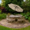 Beige 2.4m LED Tilt Parasol Umbrella Garden Sun Shade Canopy Patio Outdoor 360 Rotation UV Protection Winding Crank Adjustable 32 Solar Power Lights Cool White 8 Ribs 5.5kg FREE Waterproof Rain Cover