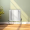 Oval Column Radiator 600mm x 600mm & TRV Chrome Valves Modern Designer Double Panel Central Heating Heater White Steel Horizontal Kitchen Living Room Bathroom FREE Cleaning Brush Fixing Kit & Brackets