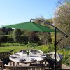 3m Cantilever Garden Parasol Banana Hanging Umbrella Winding Crank Shade Patio Outdoor Sun Shade Tilt UV Protection | Green Square Base