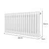 Traditional 2 Column Radiator 300mm x 832mm Modern Central Heating Heater Gloss White Carbon Steel Horizontal Wall Mounted Kitchen Living Room Bathroom FREE Cleaning Brush Fixing Kit & Brackets