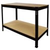 Workbench Garage Table Metal Storage Shelving DIY Tools Heavy Duty Work Bench Workshop Shed / 2 Shelves 90cm x 100cm x 60cm / Black