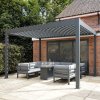 Metal Pergola 3m x 3m Retractable Canopy Roof Powder Coated Aluminium Outdoor Garden Gazebo Sun Rain Shelter Patio Deck Drainage UV Protection Weather Resistant Tools & Ground Bolts Included Dark Grey