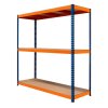 Garage Racking S-Rax Shelving Unit 3 Shelf 180cm x 180cm x 60cm Rack Heavy Duty Steel 300kg Capacity Per Shelf Adjustable Layout Boltless Assembly Rubber Feet 3 Reinforced Support Bars Warehouse