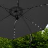 LED Cantilever Parasol 3m Grey Banana Hanging Umbrella Garden Sun Shade Canopy Patio 360 Rotation Tilt UV Protection Winding Crank 24 Solar Powered Cool White Lights FREE Rain Cover & Square Base
