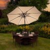 Cream 2.4m LED Tilt Parasol Umbrella Garden Sun Shade Canopy Patio Outdoor 360 Rotation UV Protection Winding Crank Adjustable 32 Solar Power Lights Cool White 8 Ribs 5.5kg FREE Waterproof Rain Cover