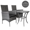 Garden Outdoor Rattan Bistro Set Furniture 3 PCs Patio Weave Companion Chair Table Set Conservatory Balcony 2 Seater Grey FREE Rain Cover