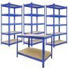 3 x Blue Racking Bay Unit 5 Tier & workbench Heavy Duty Steel Metal 200kg capacity Per Shelf Garage Shelves Storage Warehouse Shed Workshop Greenhouse Boltless Shelving 90 x 50 x 180cm Rubber Mallet