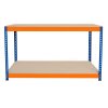 Garage Workbench S-Rax 2 Shelf 150cm x 60cm x 90cm Workstation Heavy Duty Steel Chipboard 300kg Capacity Per Shelf Adjustable Layout Boltless Assembly Rubber Feet 2 Reinforced Support Bars Warehouse