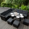 Rattan Corner Dining Set Outdoor Garden Furniture Black 9-Seater L Shape Sofa Stools Tempered Glass Table UV Protected Waterproof Grey Seat Back Cushions Patio Conservatory Lounge FREE Rain Cover