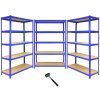 T-Rax Pack of 3 Garage Shelving Unit Extra Wide - 5 Tier Heavy Duty Rack for Storage Steel Utility Shelves | Metal & MDF Boltless Racking Assembly System | 360KG Per Shelf, Blue + FREE Rubber Mallet