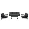 Aluminium 4 Piece Sofa Set with Black Rattan Storage Box - Anthracite Grey