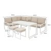 Aluminium Corner Sofa Set With Black Rattan Storage Box - White