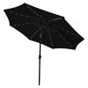 Black 2.4m LED Tilt Parasol Umbrella Garden Sun Shade Canopy Patio Outdoor 360 Rotation UV Protection Winding Crank Adjustable 32 Solar Power Lights Cool White 8 Ribs 5.5kg FREE Waterproof Rain Cover