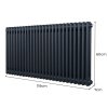 Traditional 2 Column Radiator 600mm x 1192mm Modern Central Heating Heater Matt Anthracite Grey Carbon Steel Horizontal Wall Mounted Kitchen Living Room Bathroom Cleaning Brush Fixing Kit & Brackets