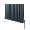 Oval Column Radiator 600mm x 780mm & TRV Chrome Valves Designer Double Panel Central Heating Heater Anthracite Grey Steel Horizontal Kitchen Living Room FREE Cleaning Brush Fixing Kit & Brackets