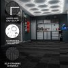 Vented Modular Interlocking Flooring Tiles x 120 Black With Edges & Hexagon LED Lighting 14 White Lights & Border 6500K 3 Mount Options & Suspended Ceiling Kit Single Garage Floor Mat 3.2m x 6m 19.2m2