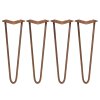 4Pcs Hairpin Table Legs DIY Furniture Industrial Style Desk Heavy-duty Sturdy Weld Steel Metal With FREE Protector Feet And Screw Pack Antique Copper 2 Prong Rods 16 Inch Height 10mm Thickness