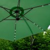 LED Cantilever Parasol 3m Green Banana Hanging Umbrella Garden Sun Shade Canopy Patio 360 Rotation Tilt UV Protection Winding Crank 24 Solar Powered Cool White Lights FREE Rain Cover & Square Base