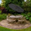Grey 2.4m LED Tilt Parasol Umbrella Garden Sun Shade Canopy Patio Outdoor 360 Rotation UV Protection Winding Crank Adjustable 32 Solar Power Lights Cool White 8 Ribs 5.5kg FREE Waterproof Rain Cover