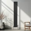 Oval Column Radiator 1800mm x 240mm & TRV Chrome Valves Modern Designer Double Panel Central Heating Heater Black Steel Vertical Kitchen Living Room FREE Cleaning Brush Fixing Kit & Brackets