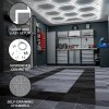 Vented Modular Interlocking Flooring Tiles 165 Grey & 60 Black With Edges & Hexagon LED Lighting 28 White Lights & Border 6500K 3 Mount Options & Suspended Ceiling Kit Single Garage Floor Mat 6m x 6m