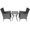 Garden Outdoor Rattan Bistro Set Furniture 3 PCs Patio Weave Companion Chair Table Set Conservatory Balcony 2 Seater Grey FREE Rain Cover