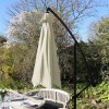 3m Cantilever Garden Parasol Banana Hanging Umbrella Winding Crank Shade Patio Outdoor Sun Shade Tilt UV Protection | Cream Fan Base