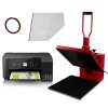 Heat Press Digital Transfer Machine 38 x 38cm Flat Clam & Sublimation Printer Teflon Sheet Touchscreen Display Adjustable Pressure Ink Vinyl 250C Professional Business 10 Sublimation Sheets Heat Tape
