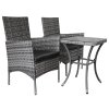 Garden Outdoor Rattan Bistro Set Furniture 3 PCs Patio Weave Companion Chair Table Set Conservatory Balcony 2 Seater Grey FREE Rain Cover