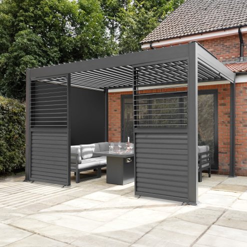 Aluminium Pergola With Anthracite Blinds & 2 Shutter Panels - 3m x 4m