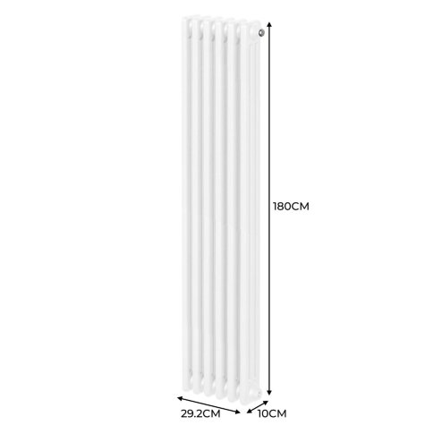 Traditional 3 Column Radiator 1800mm x 292mm Modern Central Heating Heater Gloss White Carbon Steel Vertical Wall Mounted Kitchen Living Room Bathroom Cleaning Brush Fixing Kit & Brackets