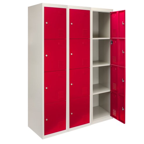 MonsterShop 3 x Metal Lockers, 4 Door Storage, Blue & Grey Metal Lockable Unit, School Staff Gym Changing Room